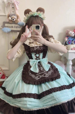 Raw Chocolate Mille Crepe Ruffle Bowknot Sweet Princess Lolita Jsk Dress 3 Colors -LolitaInside b9b3312a78f71349f701021fe079f182