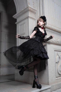 Black Elegant Bride Gorgeous Tea Party Gothic Lolita Tiered Dress -LolitaInside ba3669f4f7e45c09dd88cc0700a64c36