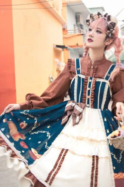 Blue/Brown Christmas Bread Squirrel Gift Print Cardigan Bowknot Multi-Layer Ruffled Sweet Lolita JSK Dress -LolitaInside ba8d323966e03ccbadf7aad8b1925481