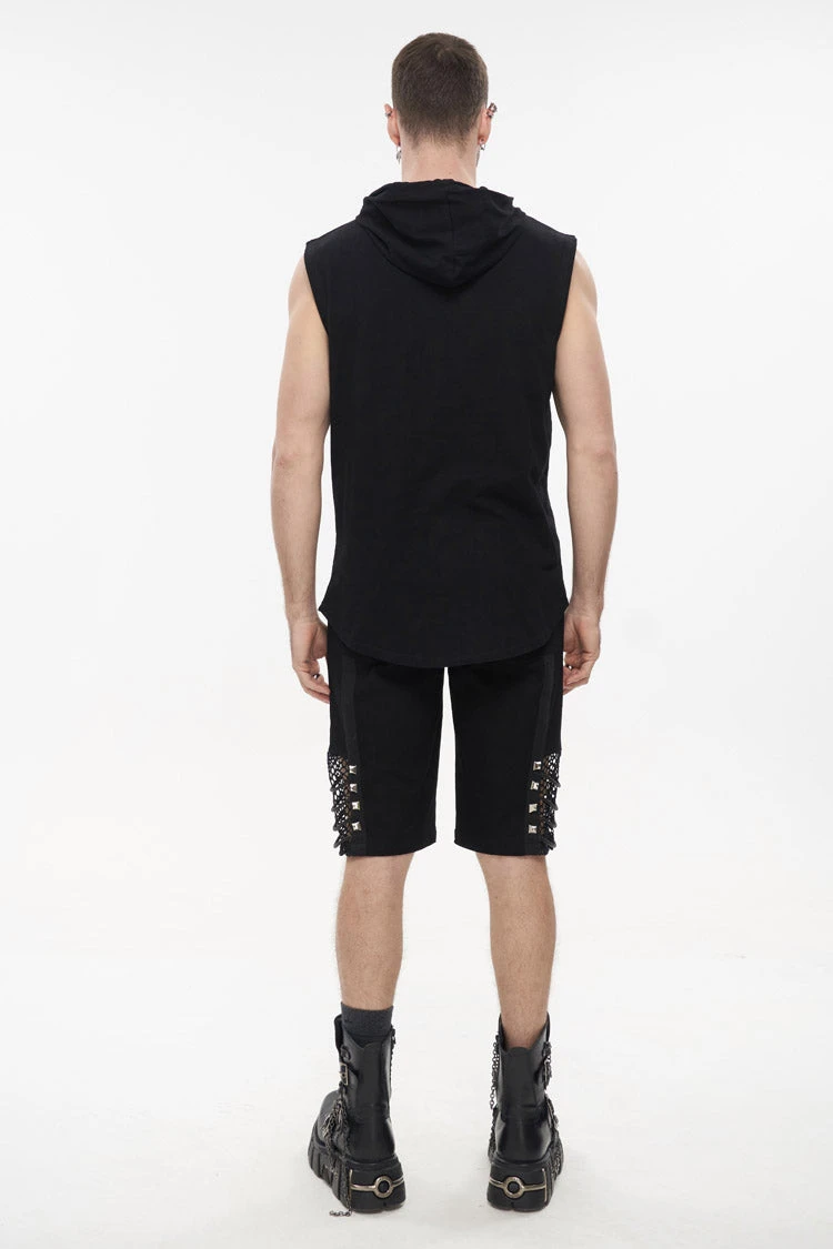 Black Knit Irregular Simple Versatile Sleeveless Hooded Men's Punk Tank Top 7 Black Knit Irregular Simple Versatile Sleeveless Hooded Men's Punk Tank Top - Image 5