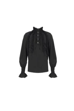 Black Irregular Stand Collar Puff Sleeved Ruffled Men's Gothic Shirt -LolitaInside bb1a315268d4383ac37c7a634c818ba7