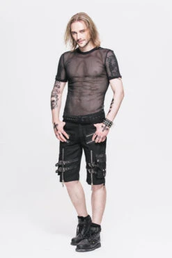 Black Diamond Shaped Mesh Round Neck Short Sleeves Punk Mens Tops T-Shirt -LolitaInside bb5d532a0e327a6972b059e6c811e2f4