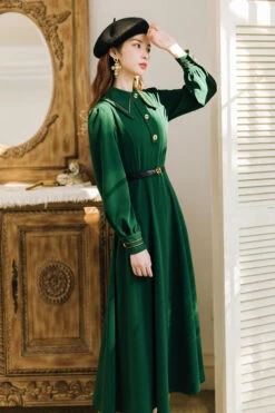Solid Color Navy Style Vintage Lapel Collar High Waisted Long Sleeves Classic Lolita Dress -LolitaInside bb87a4f8dffed53aaea38b3b178415f8
