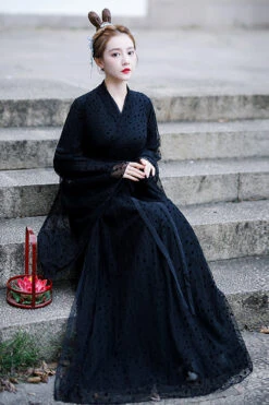 Black Costume Polka Dot Print Classic Hanfu Dress -LolitaInside bc15e24ee5b4adfc49f3203aff3cd269