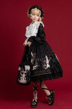 Round Collar Ruffled Long Sleeves Reunion World Print Classic Lolita OP Dress -LolitaInside bc3803860ab765fa1ec4d32826c80e69