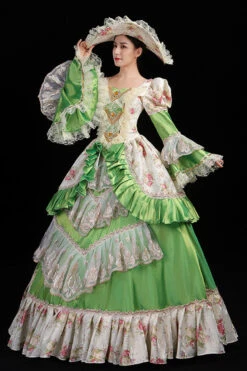 Trumpet Sleeves High Waisted Ruffled Multi-Layer Hollow Embroidery Print Victorian Lolita Prom Dress -LolitaInside bc38b55992e4f180f01069da85c17bfa