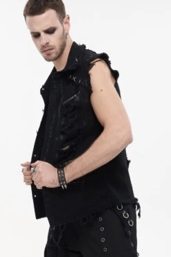 Black Punk Standing Collar Irregular Hand-Painted Sleeveless Metal Decoration Tattered Men's Shirt -LolitaInside bc6db275fe0296bb4b444e1b5c1db09e