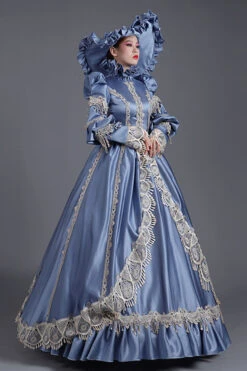 Blue High Collar Long Sleeves High Waisted Hollow Embroidery Floral Print Ruffled Victorian Lolita Prom Dress -LolitaInside bc6f8ff5976dc9fac6918c1d3ca80d26