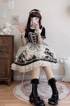 Black Sleeveless Rose Prologue Print Ruffle Bowknot Sweet Elegant Princess Lolita Jsk Dress -LolitaInside bc8d9f430e61b96f3dfa0c0b6f2cc13d