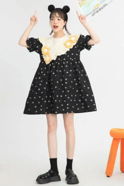 Black Ruffled Splicing Round Collar Bubble Short Sleeves Floral Print High Waisted Sweet Lolita Dress 14 Black Ruffled Splicing Round Collar Bubble Short Sleeves Floral Print High Waisted Sweet Lolita Dress -LolitaInside bcb9719fa926cddec1248d4b883db2fd