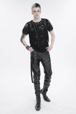 Black Removable Right Side Zipper Faux Leather Men's Punk Pants 14 Black Removable Right Side Zipper Faux Leather Men's Punk Pants -LolitaInside bcc53b8239b4411ab64cfae969d9ce39