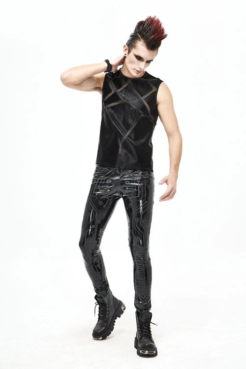 Black Punk Circuit Printed High Quality Stretchy Leather Tight Mens Pants 6 Black Punk Circuit Printed High Quality Stretchy Leather Tight Mens Pants - Image 4