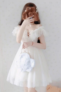 White Boat Neck Sweet Lolita JSK Strapless Dress -LolitaInside bd7501ba900454fd3792c2c7a4cea2ff