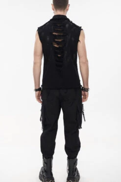 Black Punk Standing Collar Irregular Hand-Painted Sleeveless Metal Decoration Tattered Men's Shirt -LolitaInside be552a44c83cd4d0466df2edcf02c3d6