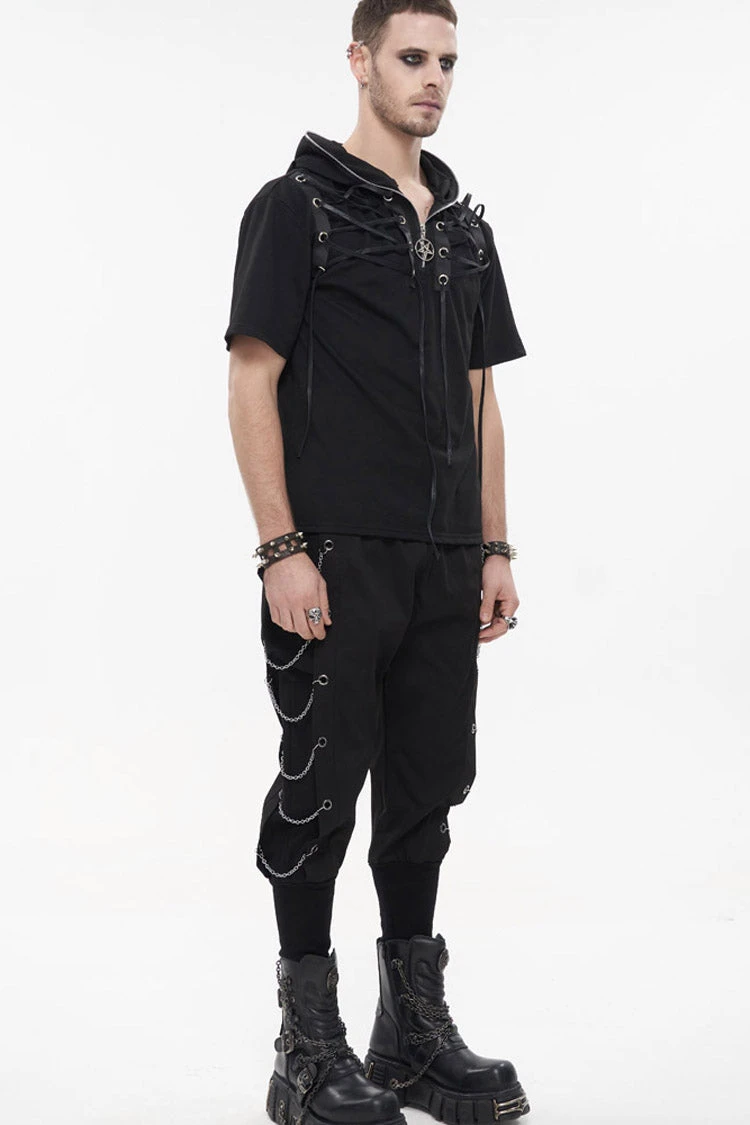 Black Punk Big Pocket Symmetrical Metal Chain Harem Men's Pants 5 Black Punk Big Pocket Symmetrical Metal Chain Harem Men's Pants - Image 4
