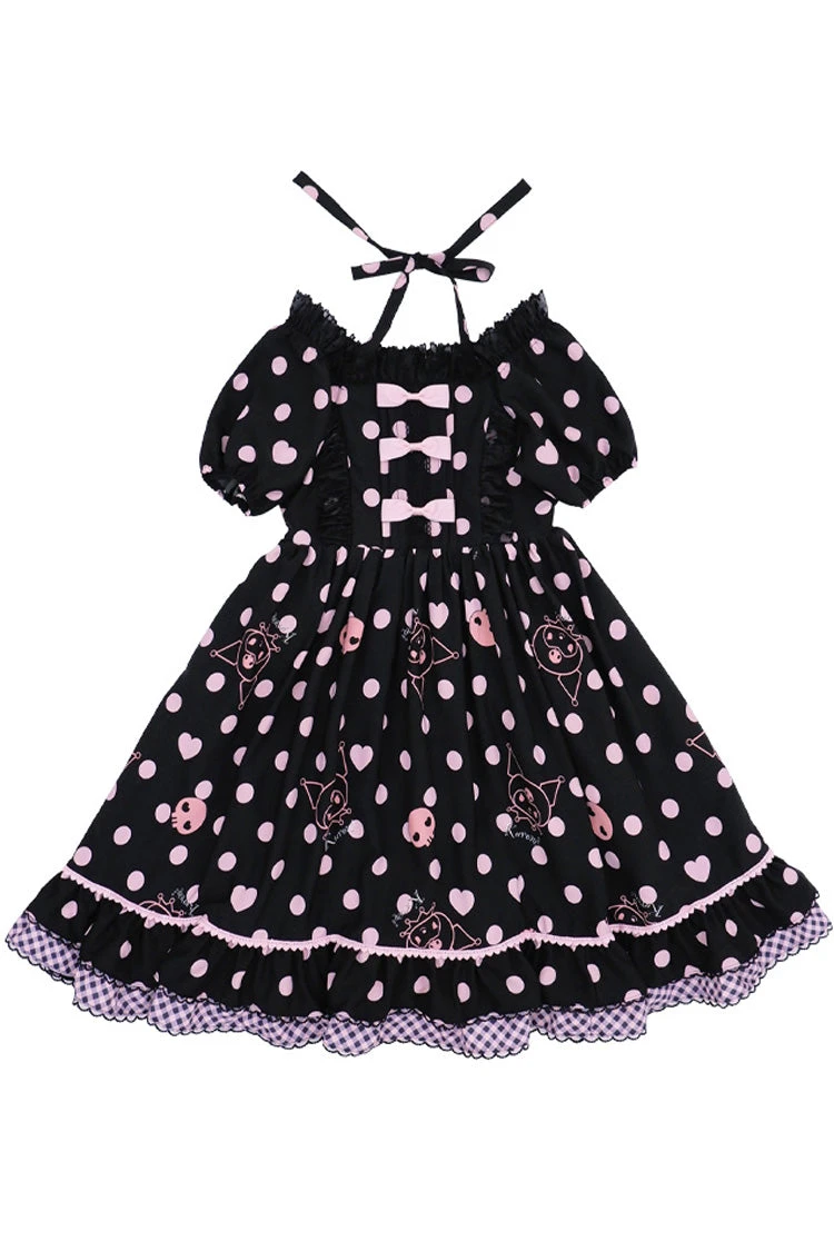 Black Short Sleeves Kulomi Print Ruffle Bowknot Alice Sweet Lolita Dress 5 Black Short Sleeves Kulomi Print Ruffle Bowknot Alice Sweet Lolita Dress - Image 3