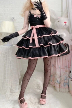Rose Contrast Color Large Swing Tiered Sleeveless Gothic Lolita JSK Dress 3 Colors