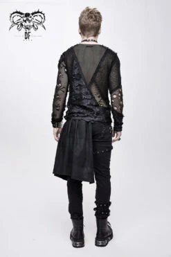 Black A Variety Of Mesh Materials Stitching Unedged Broken Holes Round Collar Men's Punk T-Shirt -LolitaInside bf52072bd656153e5bee396e13b13152