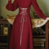 Wine Solid European Manor Square Collar Long Sleeves High Waisted Classic Lolita OP Dress