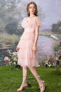 Pink Round Collar Ruffled Short Sleeves Polka Dot Print Sweet Lolita Tiered Dress 7 Pink Round Collar Ruffled Short Sleeves Polka Dot Print Sweet Lolita Tiered Dress -LolitaInside c0228b48e913c1789caca16cd4bdc7a1
