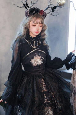 Black God's Salvation Lace Ruffled Gothic Lolita JSK Strapless Dress -LolitaInside c08946b385a16f339d5e7e62000ac49d