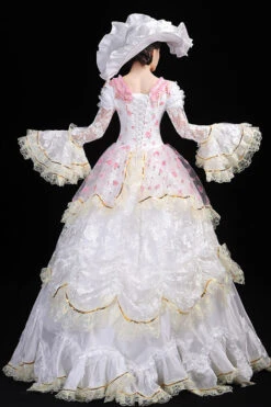 White Hime Sleeves High Waisted Lace Stitching Flower Print Victorian Lolita Prom Tiered Dress -LolitaInside c0bc1f62ae236bf2c863a21cbf32cf30