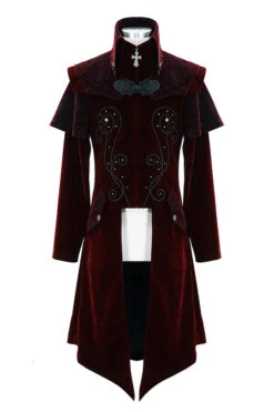 Red Gothic Stand Collar Velveteen Mens Coat -LolitaInside c0d0be156fdff0885dd335809d48ff00
