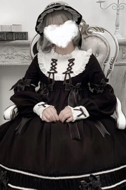Black Bowknot Ruffled Long Sleeves Lolita OP Gothic Lolita Dress -LolitaInside c1b08aac5e0a862006e623f3793296a1