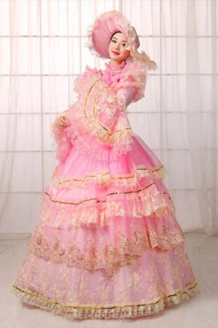Pink Trumpet Sleeves High Waisted Hollow Embroidery Print Multi-Layer Victorian Lolita Prom Dress -LolitaInside c1f12987369a1c8750bc27e7cd6f36eb