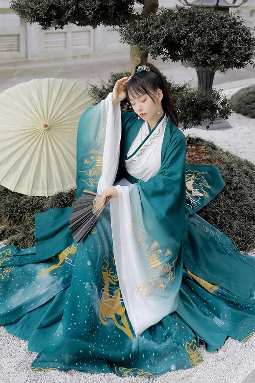 Green Chinese Style Exquisitely Embroidered Three Piece Classic Hanfu Dress 6 Green Chinese Style Exquisitely Embroidered Three Piece Classic Hanfu Dress - Image 4