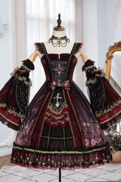 Wine Vintage Hanayome Eye Of Red Heart Bowknot Multi-Layer Ruffled Classic Lolita JSK Dress -LolitaInside c27a0c051db74e1feb0e3d66c0e485bf