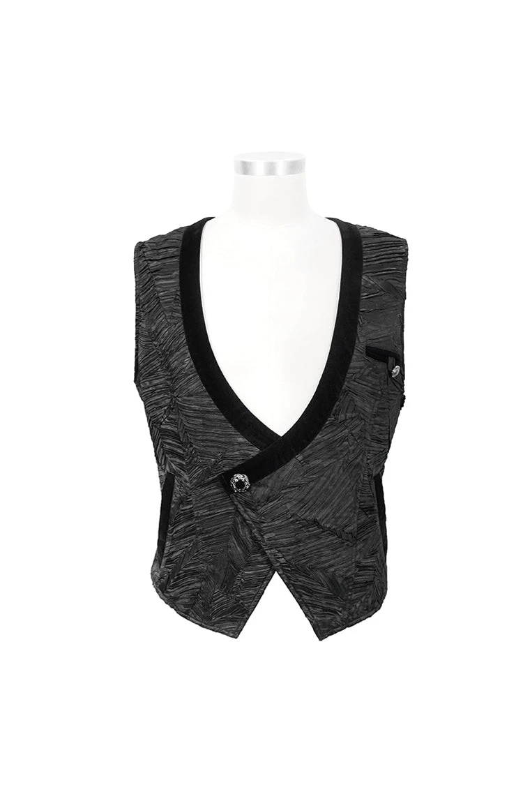 Black Velveteen Asymmetrical Pleated Splice Waist Loop Men's Gothic Waistcoat 9 Black Velveteen Asymmetrical Pleated Splice Waist Loop Men's Gothic Waistcoat - Image 7