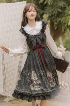 Black Ruffled Strap Court Print Front And Back Bow Classic Lolita JSK Dress -LolitaInside c2fb7c23328df9a3830f75caea298aee a4584397 f5a3 4268 83f1 e28871759f80
