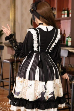 Black Doll Collar Long Sleeves Ruffled Anthem Print Gothic Lolita OP Dress -LolitaInside c3125dc31d7ac26e1581e3c52a789636