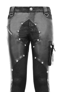 Black Patchwork Asymmetric Rivet Studded Punk Leather Mens Pants -LolitaInside c3510ec0f4e3fc3fb02f08e0da16b73f