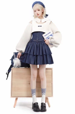 Dark Blue Double Layer Ruffle Sweet Lolita Jsk Dress