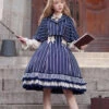 Blue Multi-layer Stripe Print Ruffle Sweet Lolita Jsk Dress