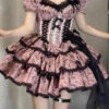 Pink Medea Kiss Short Sleeves Gothic Lolita Op Tiered Dress 1 Pink Medea Kiss Short Sleeves Gothic Lolita Op Tiered Dress -LolitaInside c3cd37a2e48f8012704da9f45acbf5af