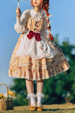 Yellow Pastoral Print Ruffled High Waist Sweet Lolita JSK Dress