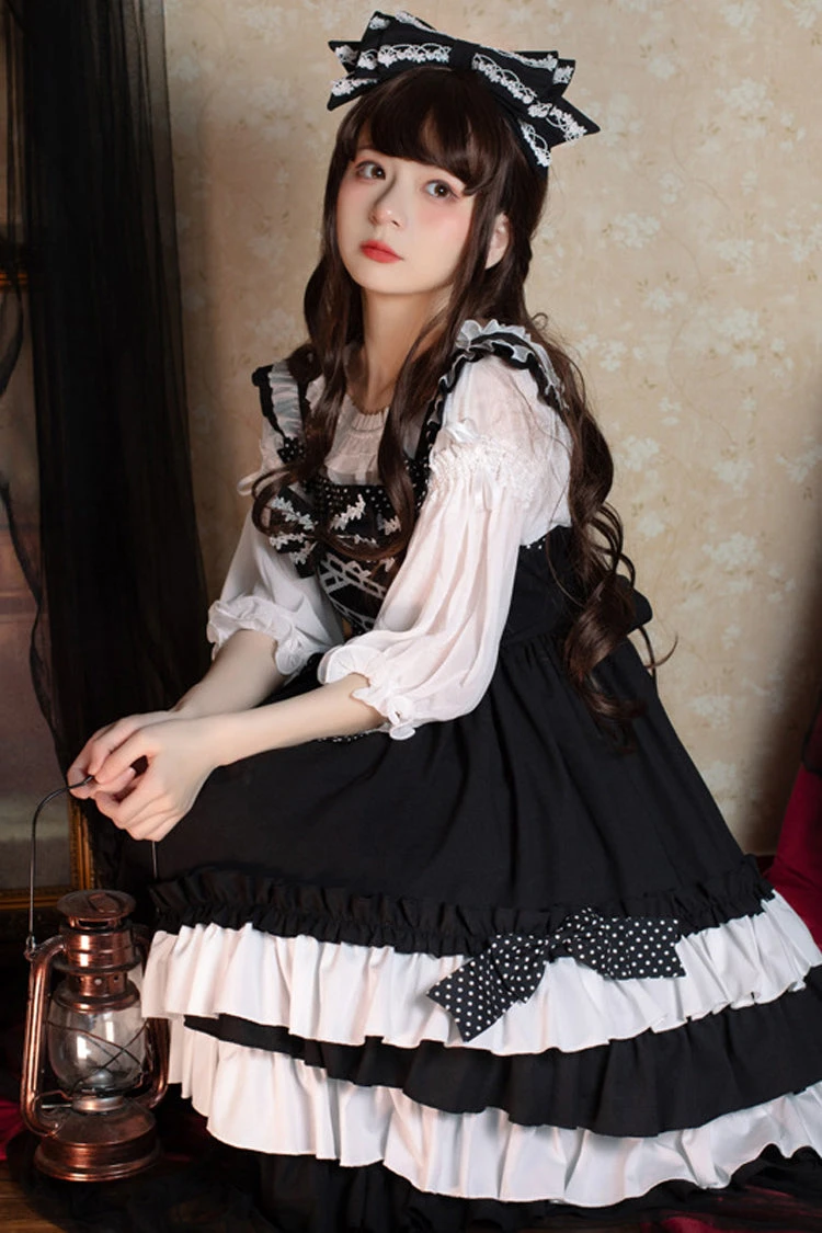 Black Bowknot Ruffled Multi-Layer Classic Lolita Jsk Dress 4 Black Bowknot Ruffled Multi-Layer Classic Lolita Jsk Dress - Image 2