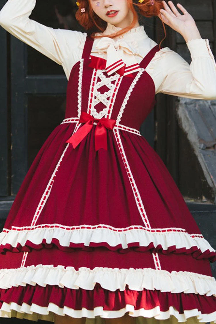 Court Style High Waisted Bowknot Ruffled Multi-Layer Classic Lolita Jsk Dress 3 Court Style High Waisted Bowknot Ruffled Multi-Layer Classic Lolita Jsk Dress