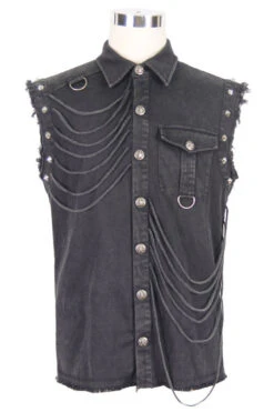 Black Rock Unedged Sleeveless Faded Mens Punk Blouse -LolitaInside c4ed19ff1cf4e574946453f225630a1e