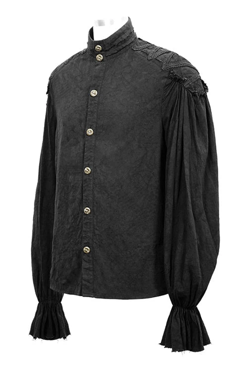 Black Straight Collar Puff Sleeve Jacquard Mens Punk Blouse 7 Black Straight Collar Puff Sleeve Jacquard Mens Punk Blouse - Image 5