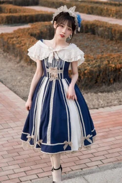 Blue/White Elegant Color Contrast Sleeveless Classic Lolita Dress 13 Blue/White Elegant Color Contrast Sleeveless Classic Lolita Dress -LolitaInside c55b1574e08e323008b81dc3249d9c06