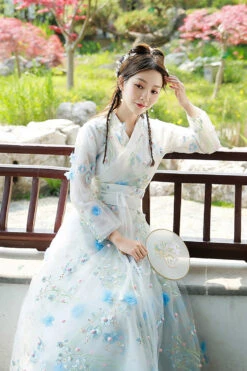 Floral Embroidery Long Sleeved Sweet Hanfu Dress -LolitaInside c56320216fb8b9a2b8f9f4b9d1270fbf