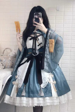 Multi-layer Little Taoist Priest Print Ruffle Sweet Chinese Style Lolita Jsk Dress 2 Colors -LolitaInside c590af5a58be2be66bdf047d3ca5e71a