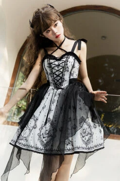 Black/White Sleeveless Butterfly Magic Print Gothic Lolita JSK Dress -LolitaInside c5d2c2d8656eb5b6c2f607d2230e96ed
