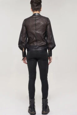 Black Punk Vertical Pattern Printing Cuff Drawstring Decoration See-Through Men's Shirt -LolitaInside c5db27c343be71db53c38c30c8b3044e