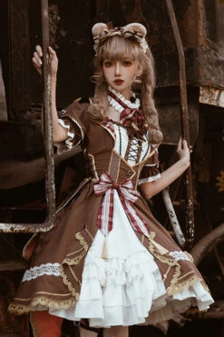 White/Brown Bear Detective Short Sleeves Ruffle Cardigan Bowknot Gothic Punk Lolita Dress -LolitaInside c5deeadf033416a60c0ccb2200ef5561