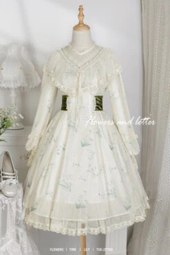 Beige Lace Round Collar Ruffled Lantern Sleeves Fresh Floral Print Sweet Lolita OP Dress -LolitaInside c60a7f4a10e602b1e58b954991a2d8da
